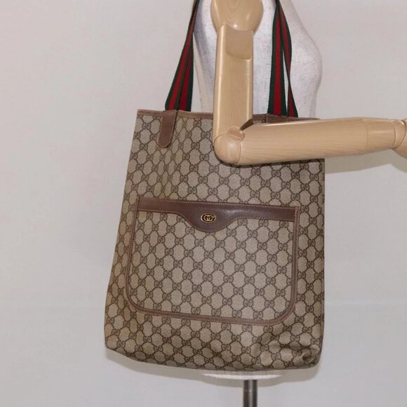 GUCCI GG Supreme Web Sherry Line Tote Bag PVC Beige Red 39 02 003 Auth 133158 - Picture 15 of 16